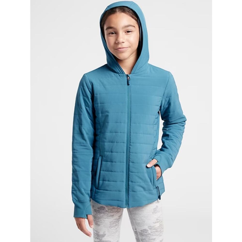 Athleta Girl Jumpstart Full-Zip Hooded Quilted Jacket Dark Surf Teal Blue XXL